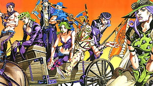JoJo's Bizarre Adventure Part 4 Group Portrait on Horse-Drawn Carriage HD wallpaper