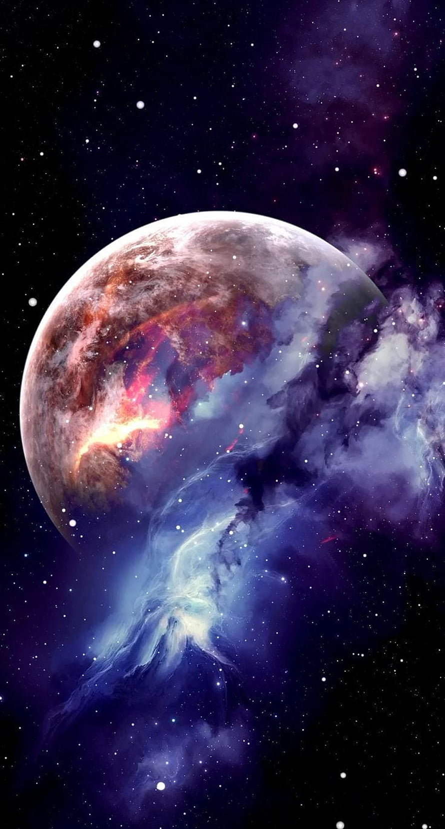 Vast Alien Planet and Swirling Nebula in Deep Space HD phone wallpaper