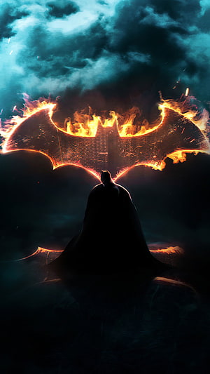 Batman Silhouette Standing Before a Massive Burning Bat Symbol Under a Stormy Night Sky, 325139 Batman, Dark Knight, Logo, , Backgrounds, and, bat logo HD phone wallpaper
