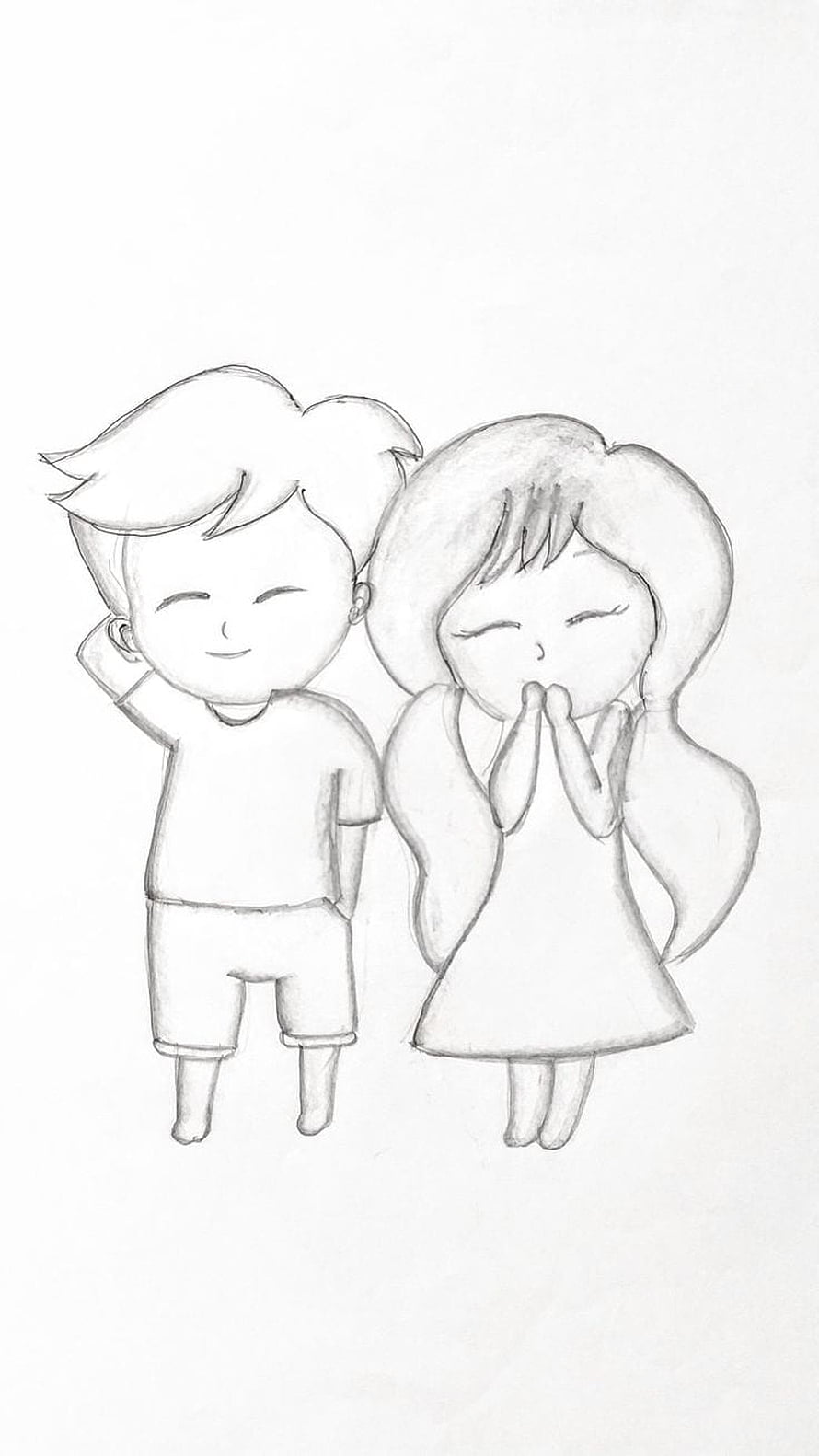 Cute Chibi Boy and Girl Pencil Sketch Drawing HD phone wallpaper