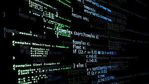 Green C Source Code on Black Background with Complex Number Functions HD wallpaper