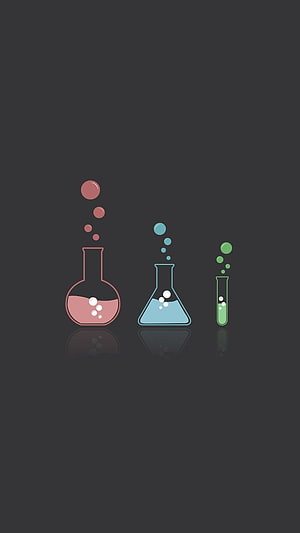 Minimalist Chemistry Lab Glassware with Bubbles on Dark Background HD phone wallpaper