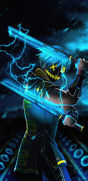 Android Ultra Anime Character Wielding Dual Energy Swords with Electric Blue Lightning HD phone wallpaper