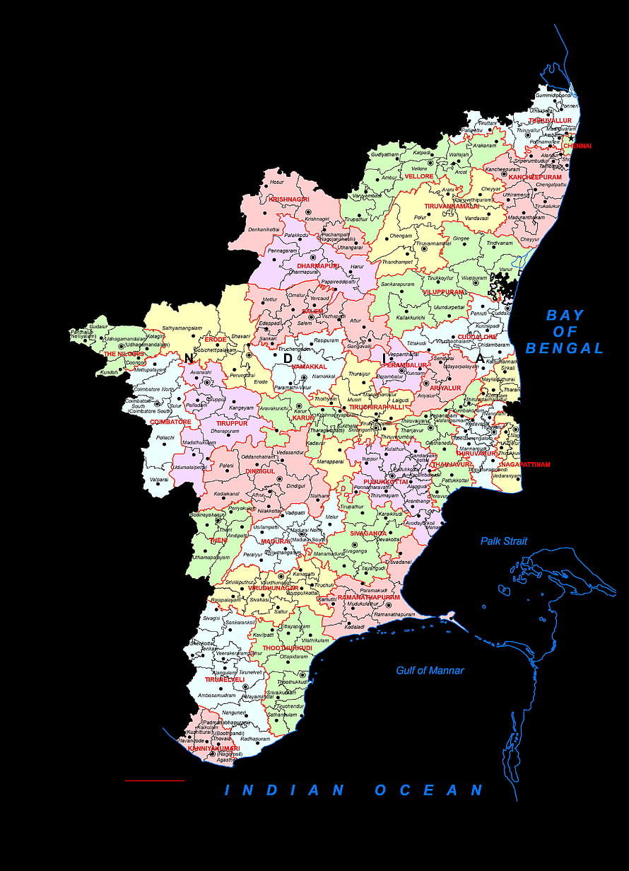 Detailed Political Map of Tamil Nadu State in India with District Boundaries and Major Cities HD phone wallpaper