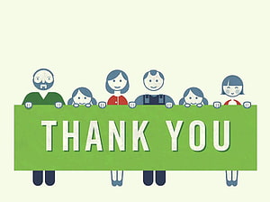 Cute Cartoon Family Holding Green Thank You Banner on Cream Background HD wallpaper