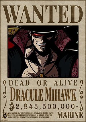 Dracule Mihawk Wanted Poster from One Piece Anime Series HD phone wallpaper