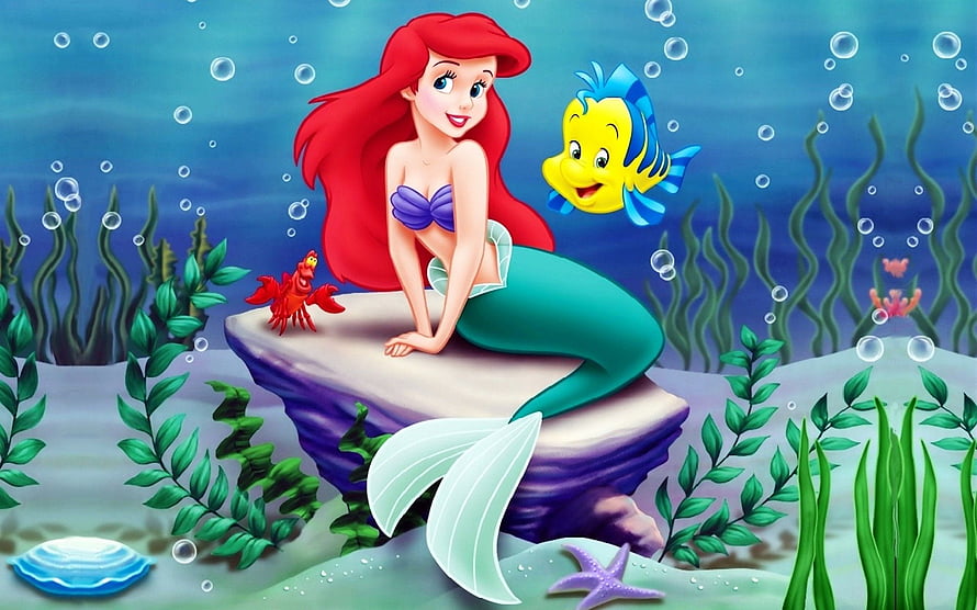 Ariel and Flounder in a Vibrant Underwater Scene from The Little Mermaid HD wallpaper
