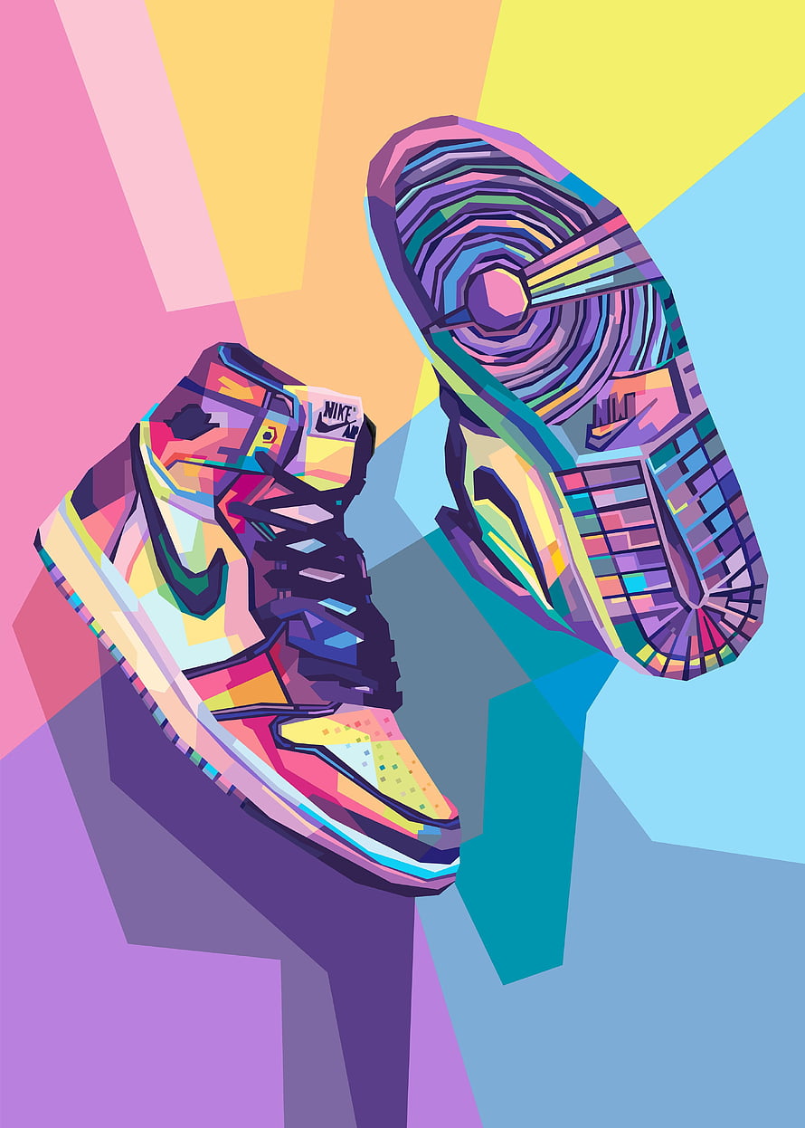 Vibrant Geometric Nike Air Jordan Sneaker Illustration with Pastel Background HD phone wallpaper