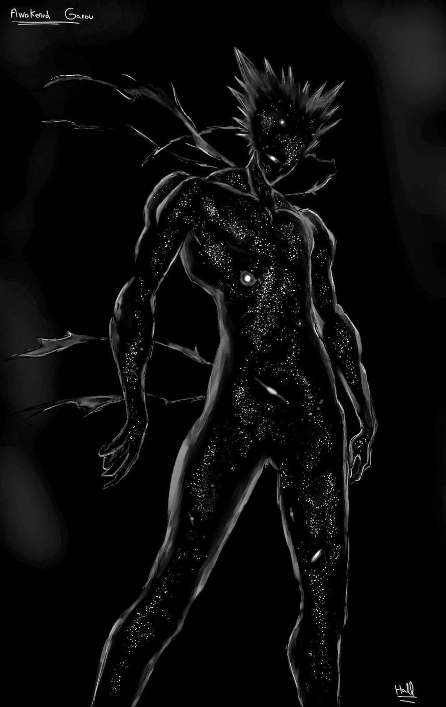 Cosmic Garou Fan Art from One Punch Man in Dark Monochrome Style HD phone wallpaper