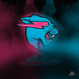 Neon Blue Panther Head with Pink Lightning Bolt and Smoke Background HD phone wallpaper