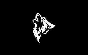 Minimalist White Wolf Head Silhouette on Black Background HD wallpaper