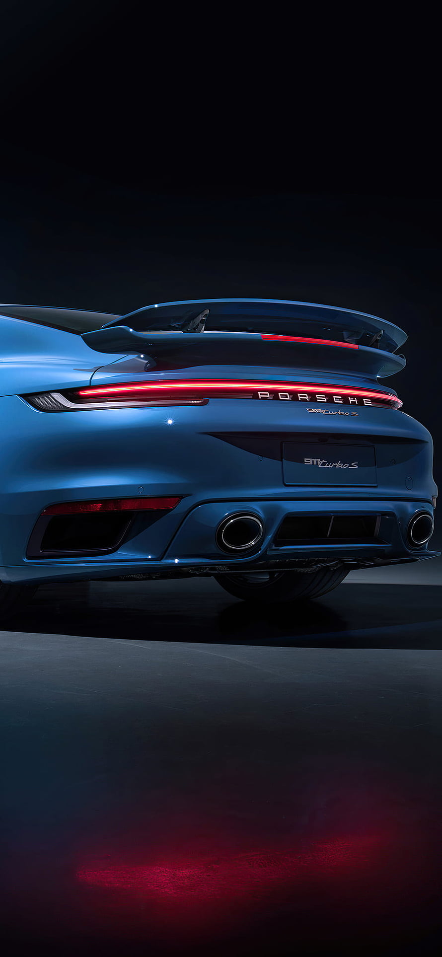 Rear View of Blue Porsche 911 Turbo S with Active Spoiler and LED Taillights HD phone wallpaper