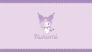 Cute Kuromi Character Holding Heart Lollipop on Soft Lavender Background HD wallpaper