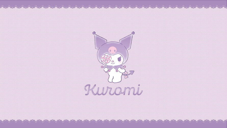 Cute Kuromi Character Holding Heart Lollipop on Soft Lavender Background HD wallpaper