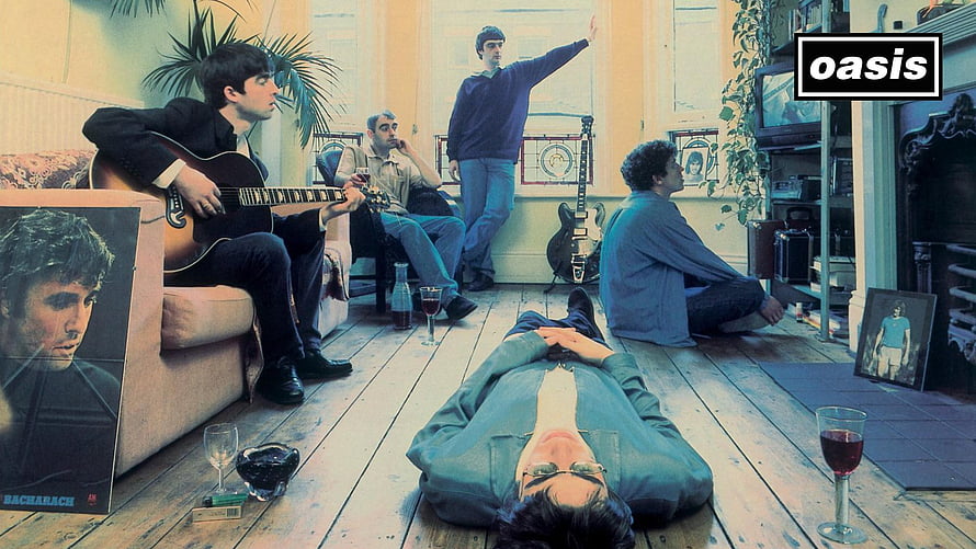 Oasis Band Members Relaxed in Living Room with Guitars and Wine HD wallpaper