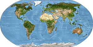 Detailed Physical World Map Showing Continents, Oceans, and Major Landforms HD wallpaper