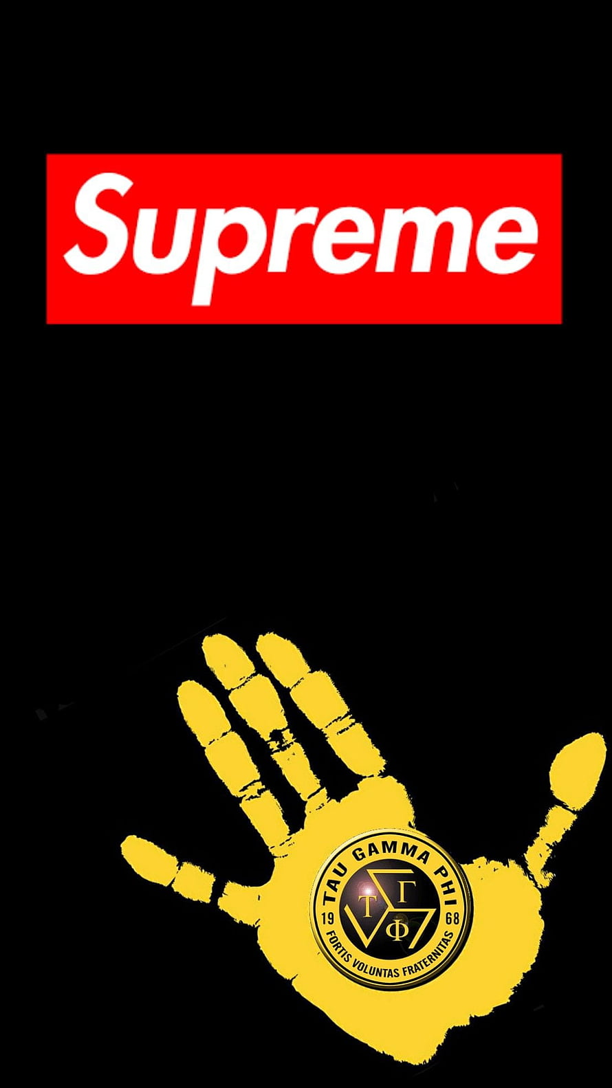 Supreme Logo and Tau Gamma Phi Handprint on Black Background HD phone wallpaper