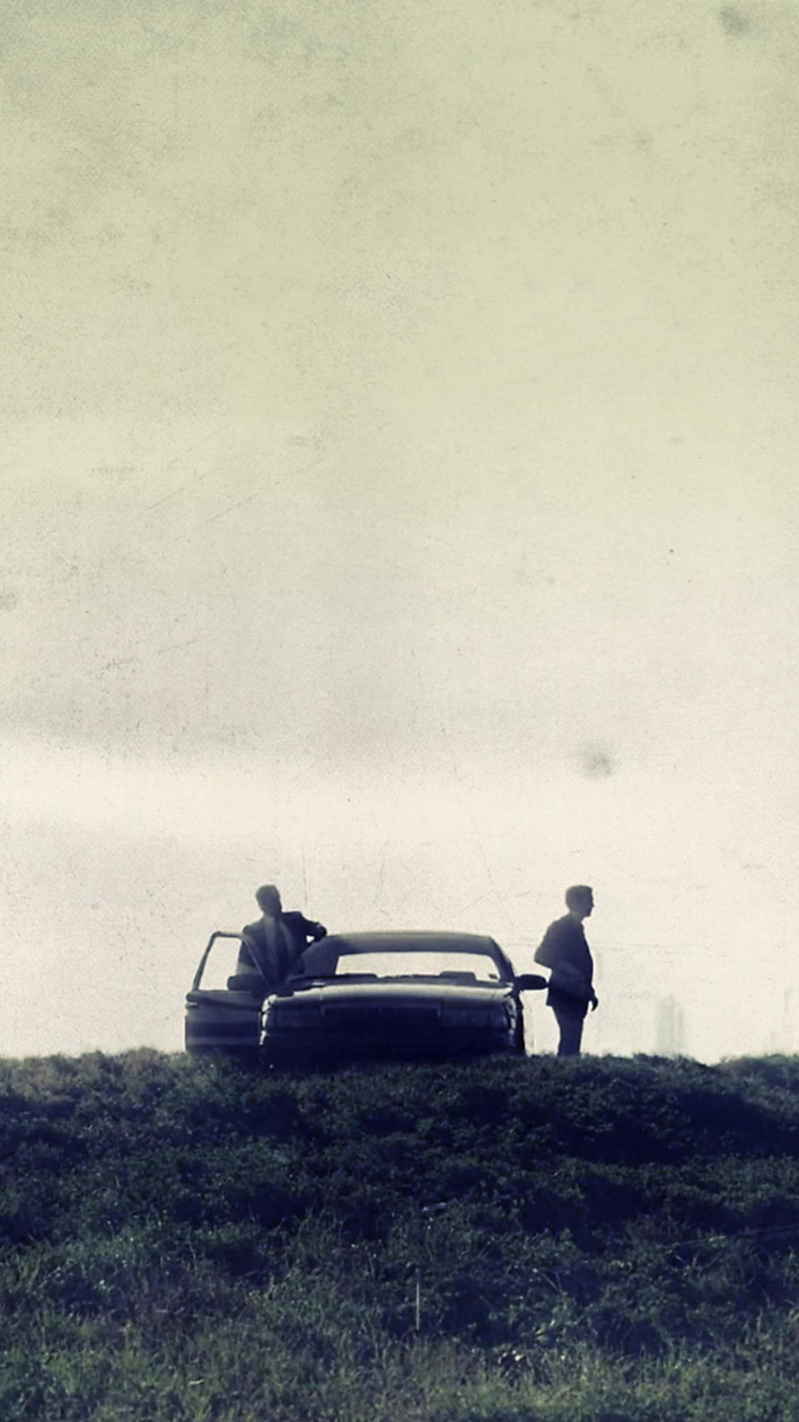 True Detective Rust Cohle and Marty Hart Silhouetted on a Hilltop with Car HD phone wallpaper