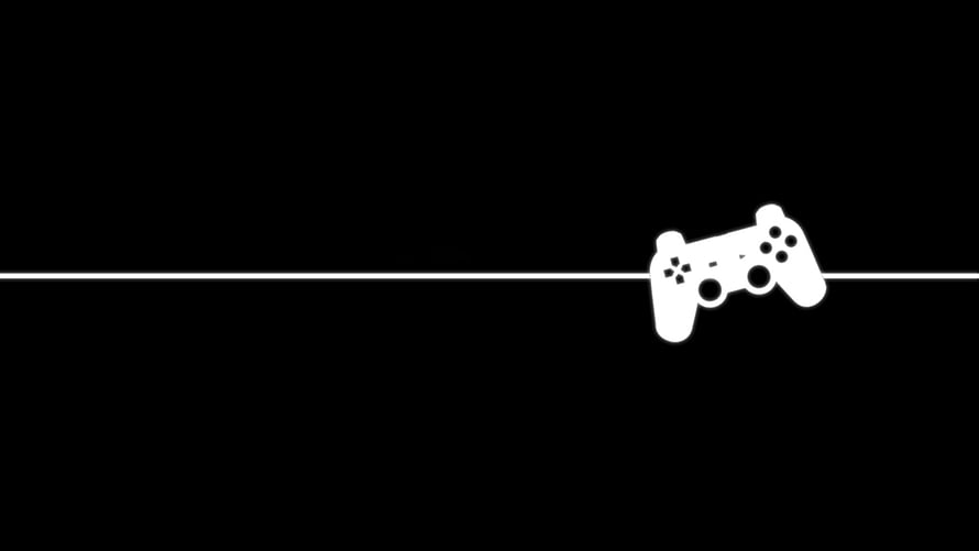 Minimalist Gaming Controller Icon on Black Background with White Line HD wallpaper