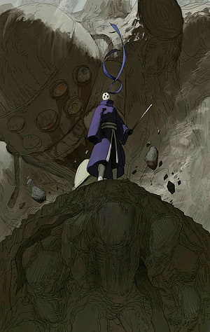 Naruto Anime Character Standing Before the Gedo Statue in a Dark Cavern HD phone wallpaper