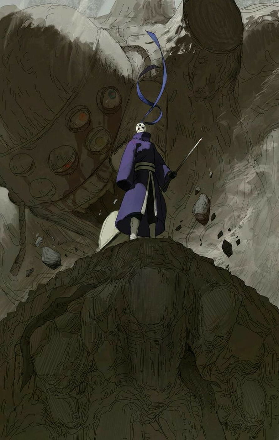 Naruto Anime Character Standing Before the Gedo Statue in a Dark Cavern HD phone wallpaper