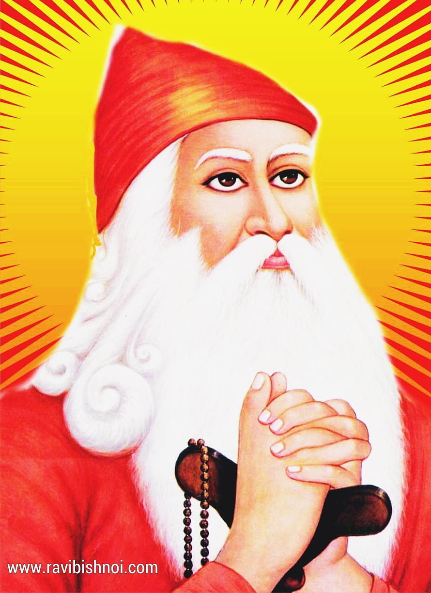 Jambheshwar Bhagwan Portrait with Red Turban and Prayer Beads HD phone wallpaper