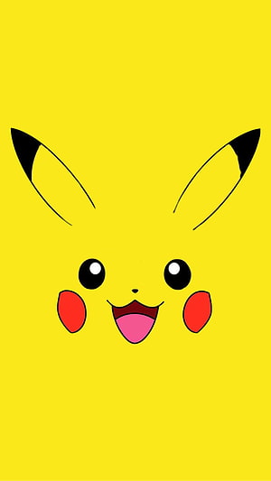 Cute Pikachu Face Close-Up on Bright Yellow Background HD phone wallpaper