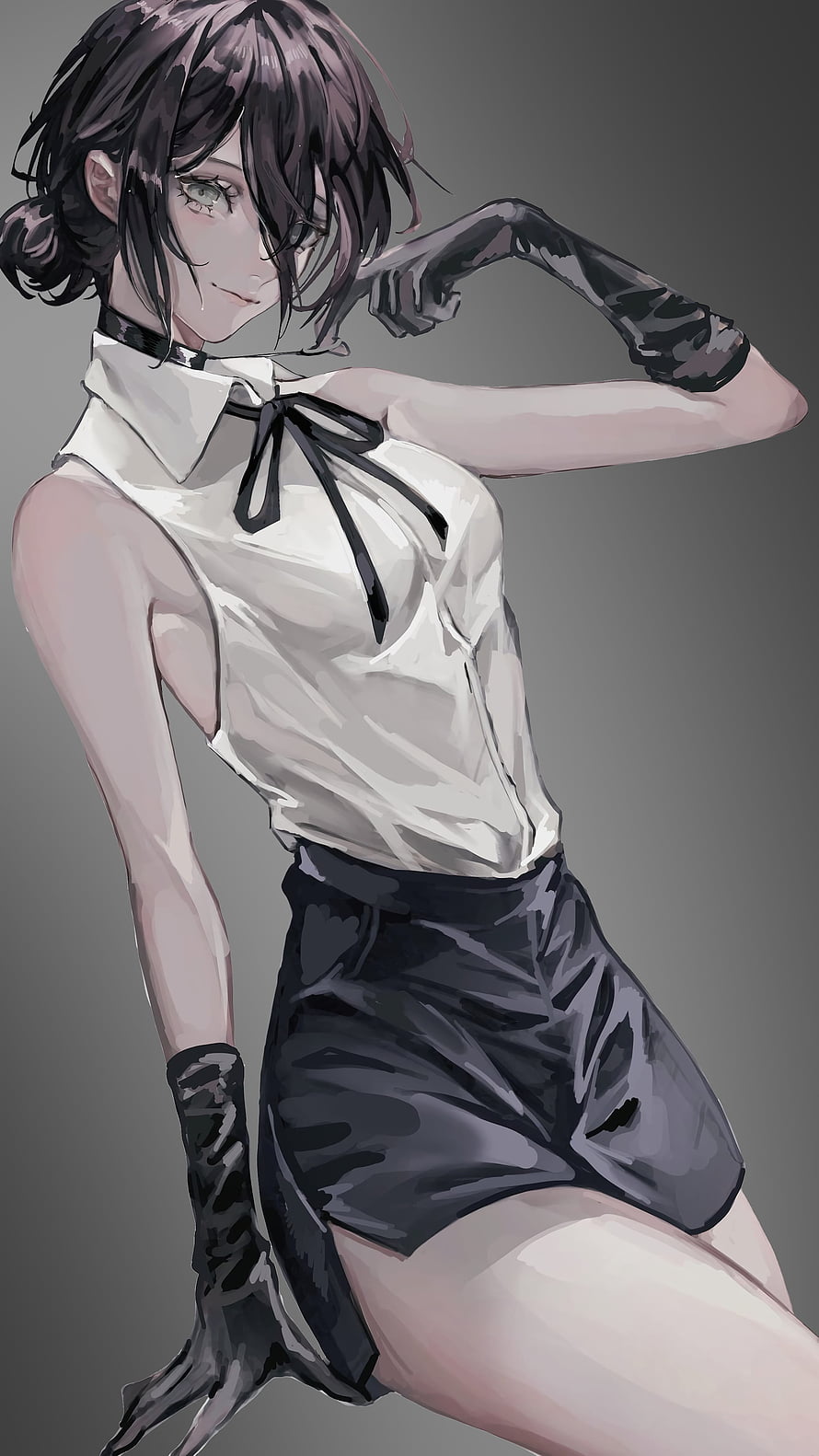 Reze from Chainsaw Man in a white blouse and black skirt with long gloves HD phone wallpaper