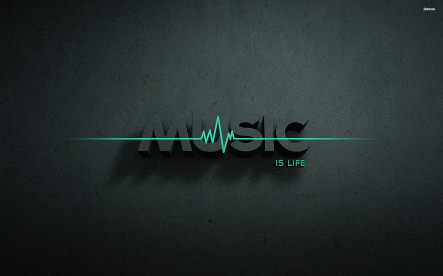 Music Is Life Minimalist Typography with Neon ECG Pulse on Dark Concrete Wall HD wallpaper