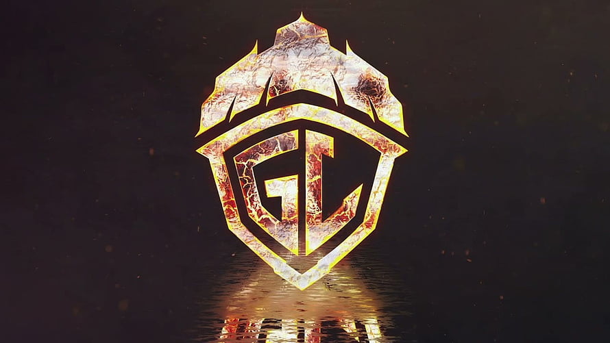 GodLike Esports Team Logo with Fiery Shield Emblem and Water Reflection HD wallpaper
