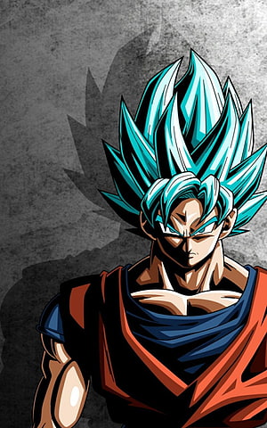 Goku Super Saiyan Blue Anime Portrait with Turquoise Hair and Orange Gi HD phone wallpaper