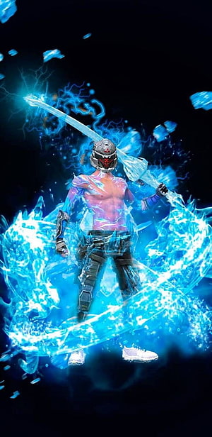 Fire Samurai Bundle Warrior Wielding Glowing Blue Energy Sword in Electric Blue Aura HD phone wallpaper