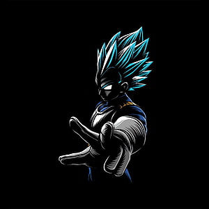 Goku Super Saiyan Blue Anime Illustration with Glowing Aura on Black Background HD phone wallpaper