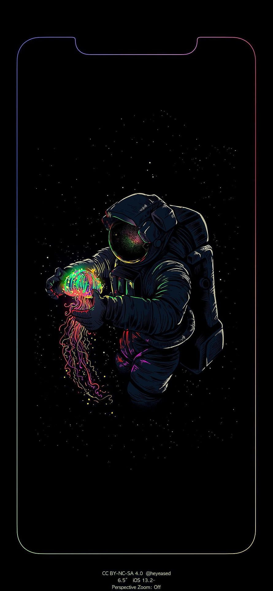 Astronaut Holding Glowing Jellyfish in Deep Space with Neon Edge Lighting HD phone wallpaper
