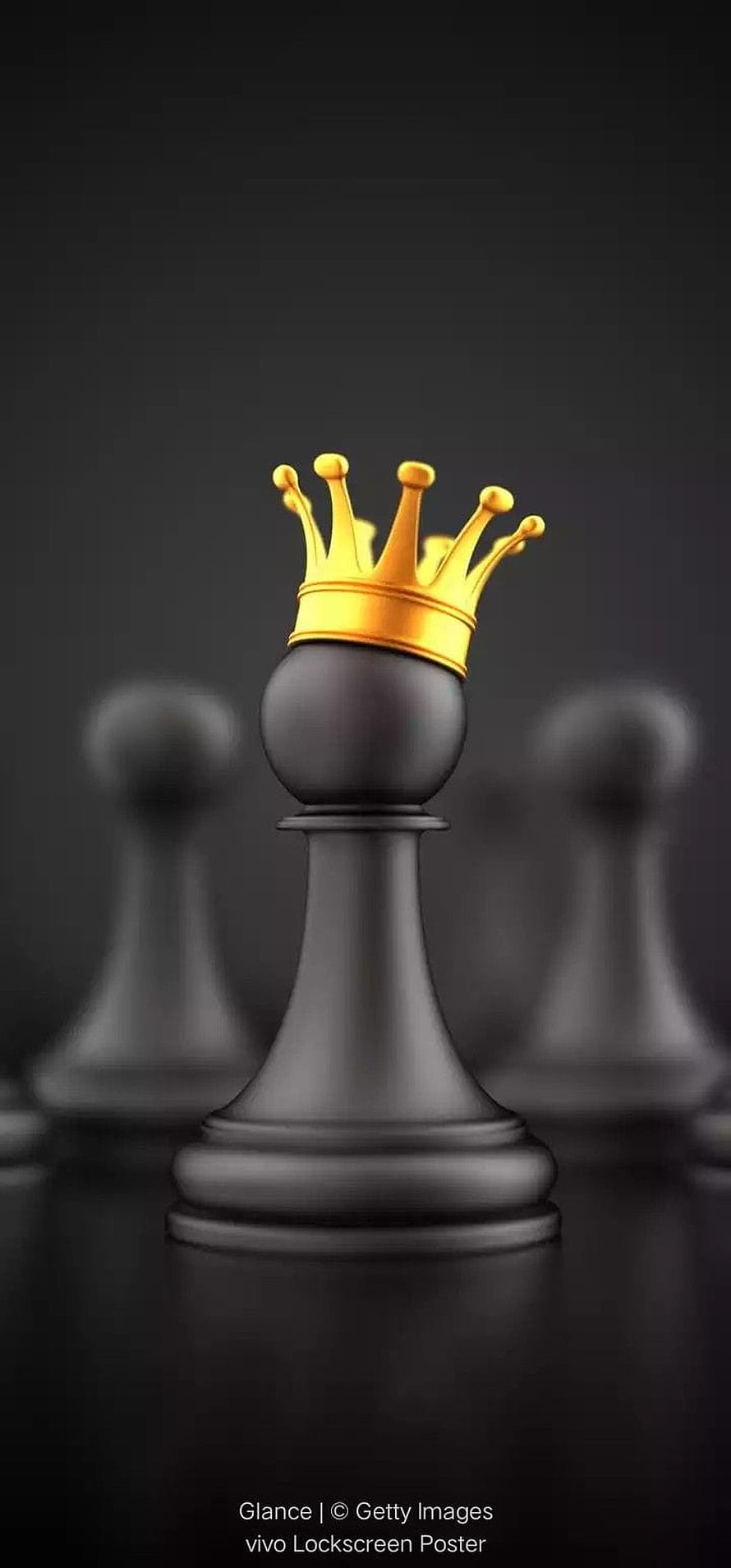 Black Chess King with Golden Crown Standing Before Blurred Pawns on Dark Background HD phone wallpaper