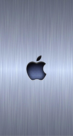Apple Logo on Brushed Silver Metal Background with Blue Perforated Detail HD phone wallpaper