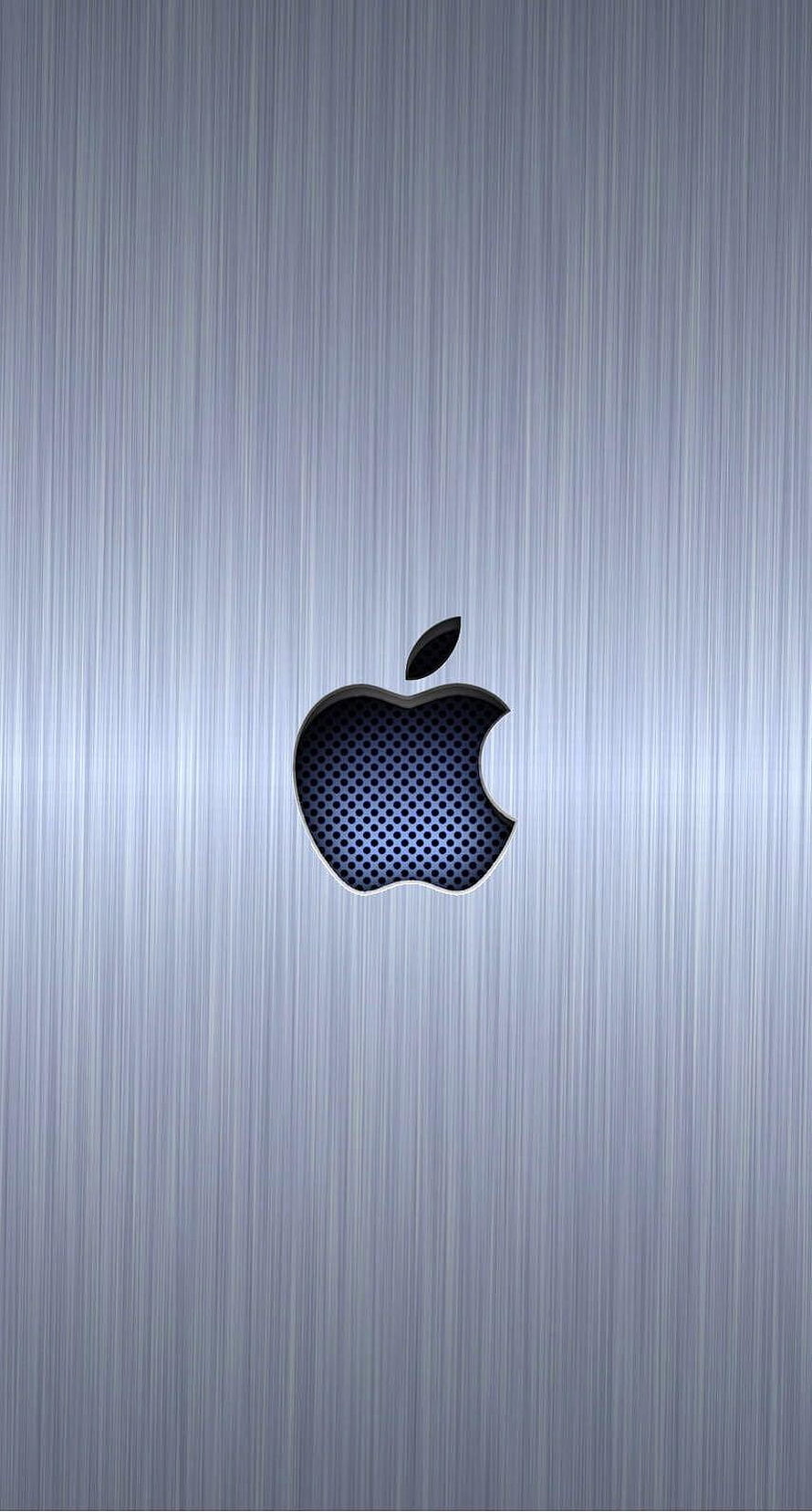 Apple Logo on Brushed Silver Metal Background with Blue Perforated Detail HD phone wallpaper