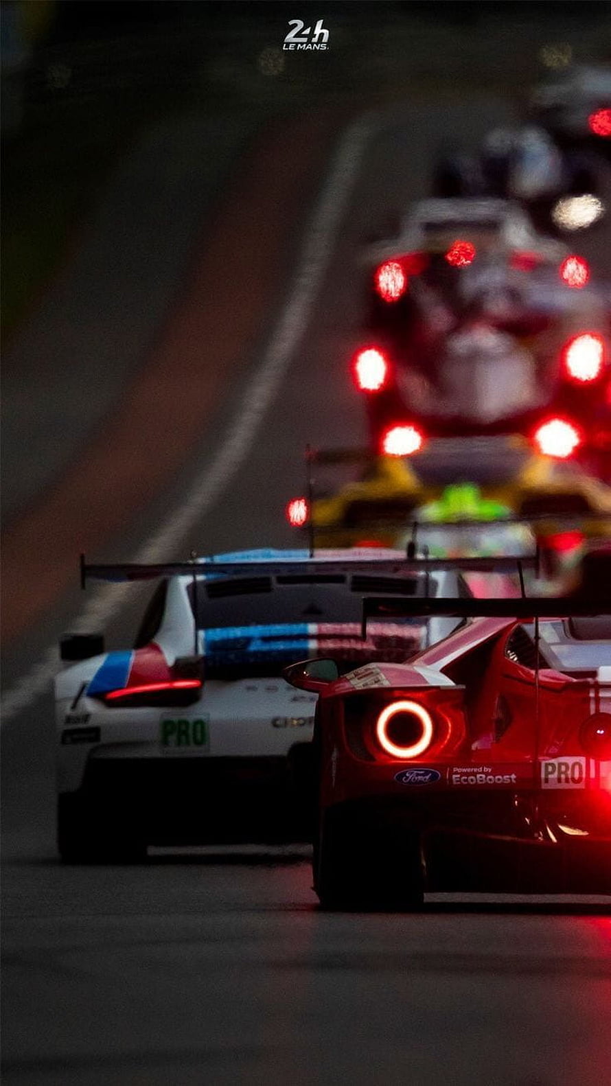 Ford GT Prototype Race Cars Competing at Night During the 24 Hours of Le Mans Endurance Race HD phone wallpaper