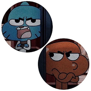 Angry Blue and Brown Cartoon Characters in Circular Profile Frames HD phone wallpaper