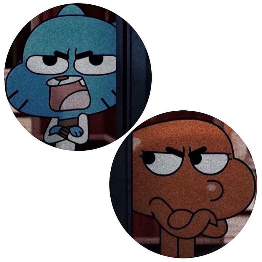 Angry Blue and Brown Cartoon Characters in Circular Profile Frames HD phone wallpaper