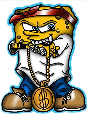 Gangsta SpongeBob SquarePants Cartoon Character with Gold Chain and Bandana HD phone wallpaper