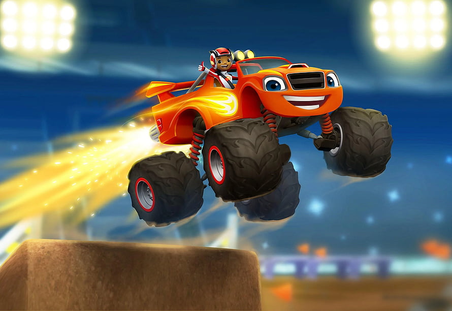 Blaze and the Monster Machines Animated Monster Truck Jumping Over Obstacle HD wallpaper