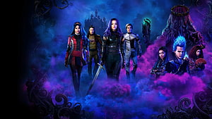 Descendants 3 Character Lineup in Mystical Purple and Blue Fog HD wallpaper