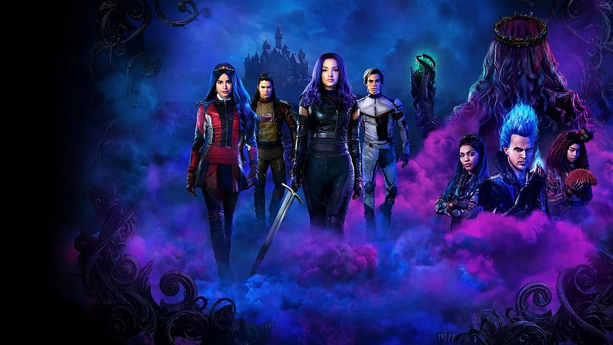 Descendants 3 Character Lineup in Mystical Purple and Blue Fog HD wallpaper