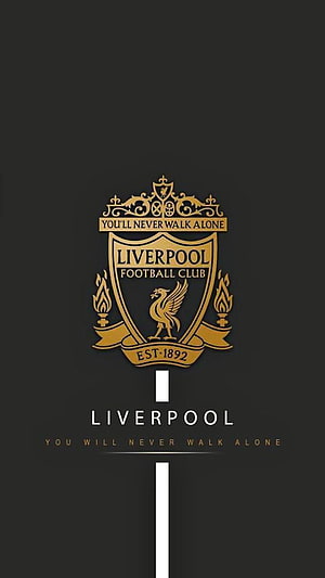 Liverpool FC Gold Crest Emblem with You Will Never Walk Alone Motto on Dark Background HD phone wallpaper