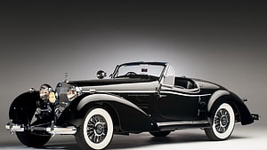 Black 1930s Mercedes-Benz 500K Roadster with White Wall Tires HD wallpaper