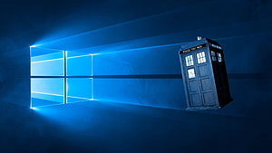Doctor Who TARDIS and Windows 10 Logo in Blue Neon Light HD wallpaper