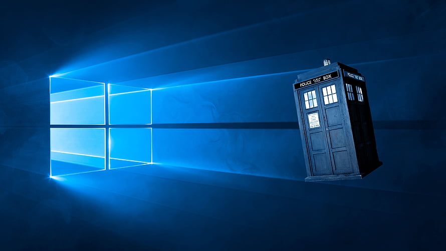 Doctor Who TARDIS and Windows 10 Logo in Blue Neon Light HD wallpaper