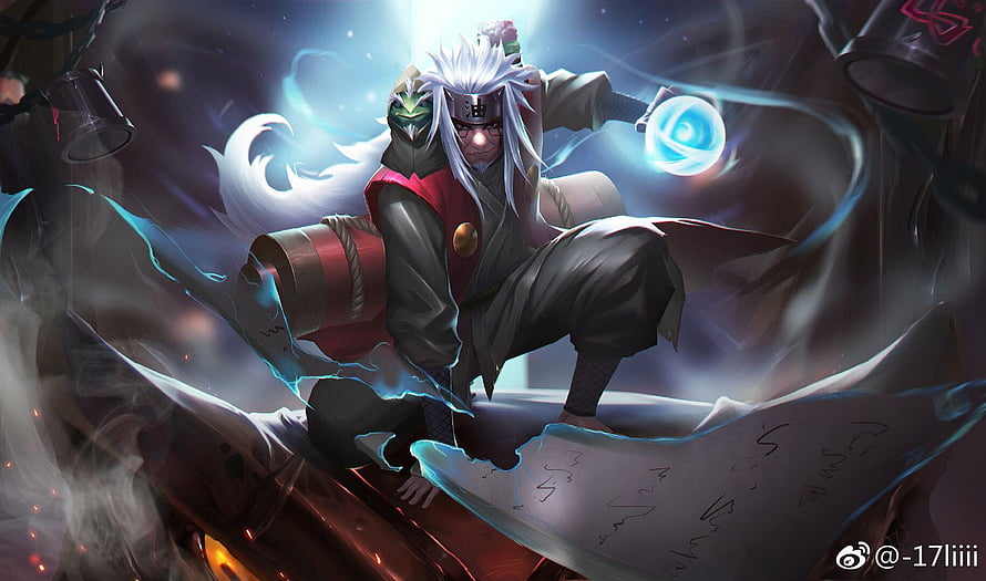 Jiraiya Sage Mode Artwork with Summoning Scroll and Blue Chakra Aura HD wallpaper
