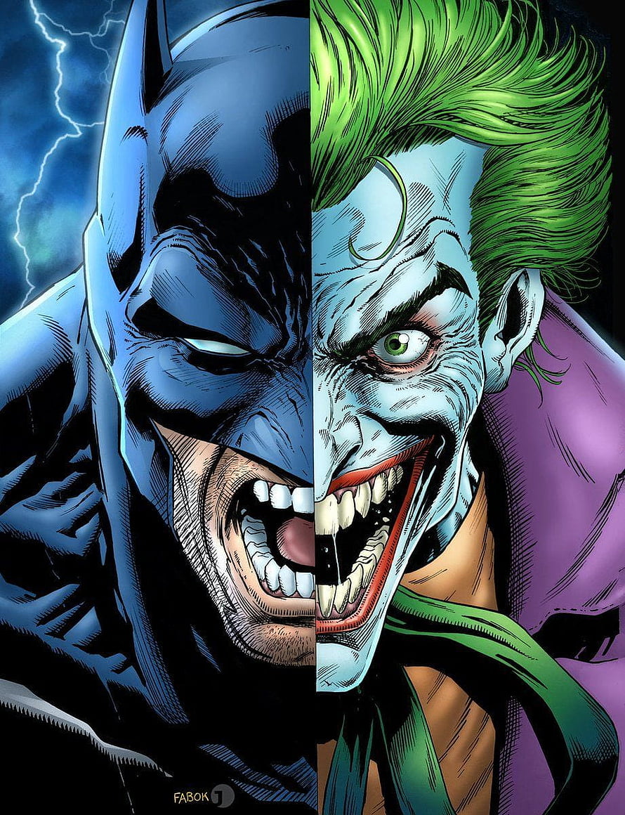 Batman and Joker Split Face Comic Art by Jason Fabok HD phone wallpaper